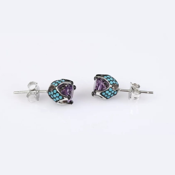 Amethyst, turquoise & topaz earring & ring SET - Picture 3 of 8